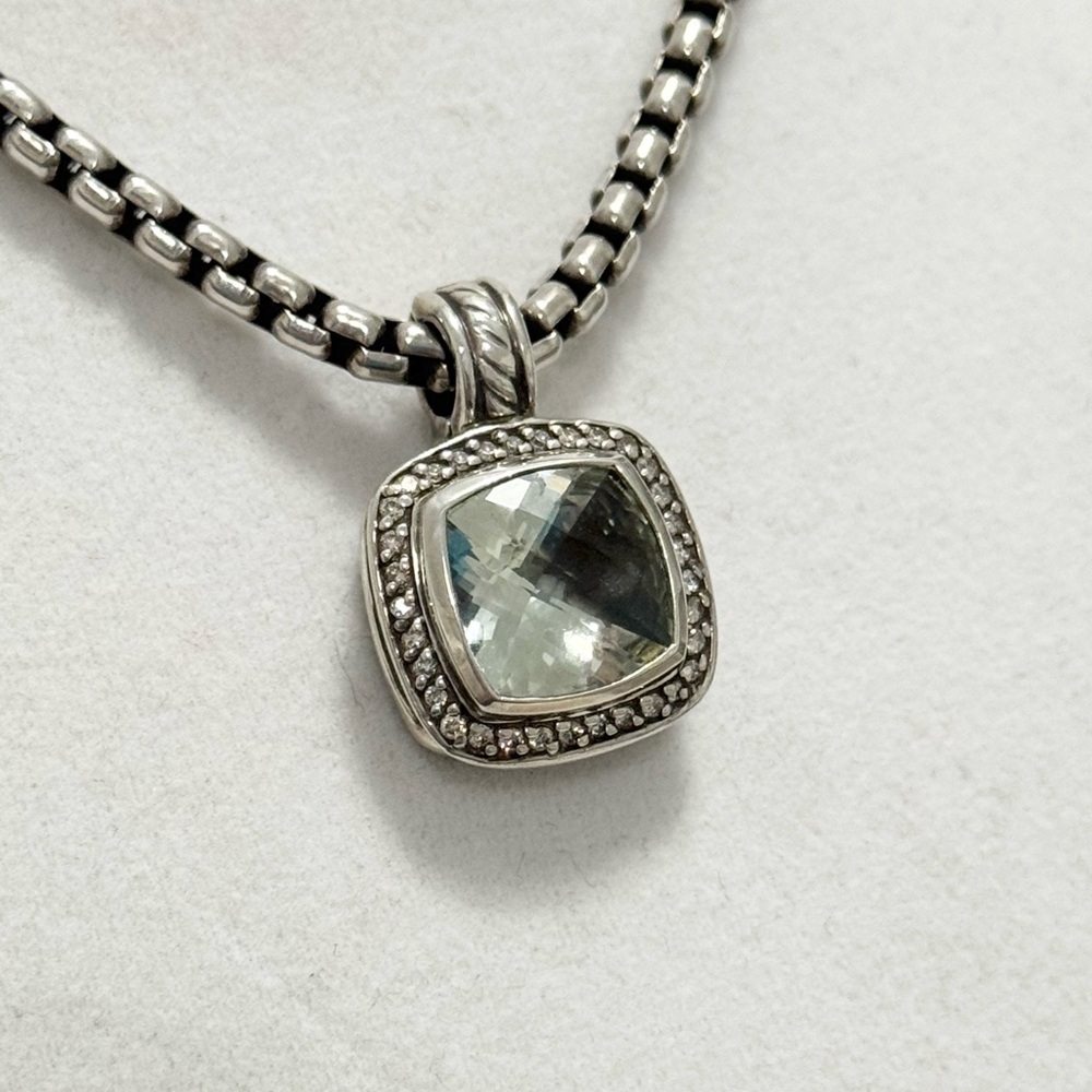 David Yurman 11mm Prasiolite Diamond Albion Enhancer Pendant .925 - Picture 6 of 7